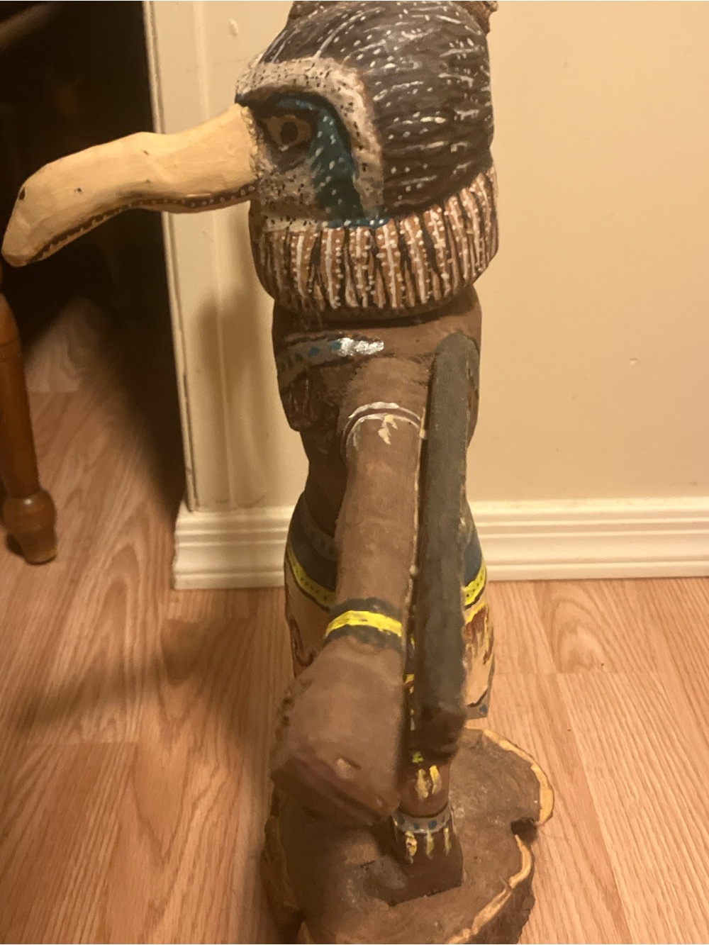 Katsina Doll 14” Handcrafted Brown & Blue Tribal Bird Sculpture - all wood